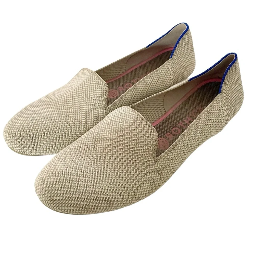 Rothy’s Size 9 The Loafer Double Stitch Linen Beige Flats Knit Slip On Shoes